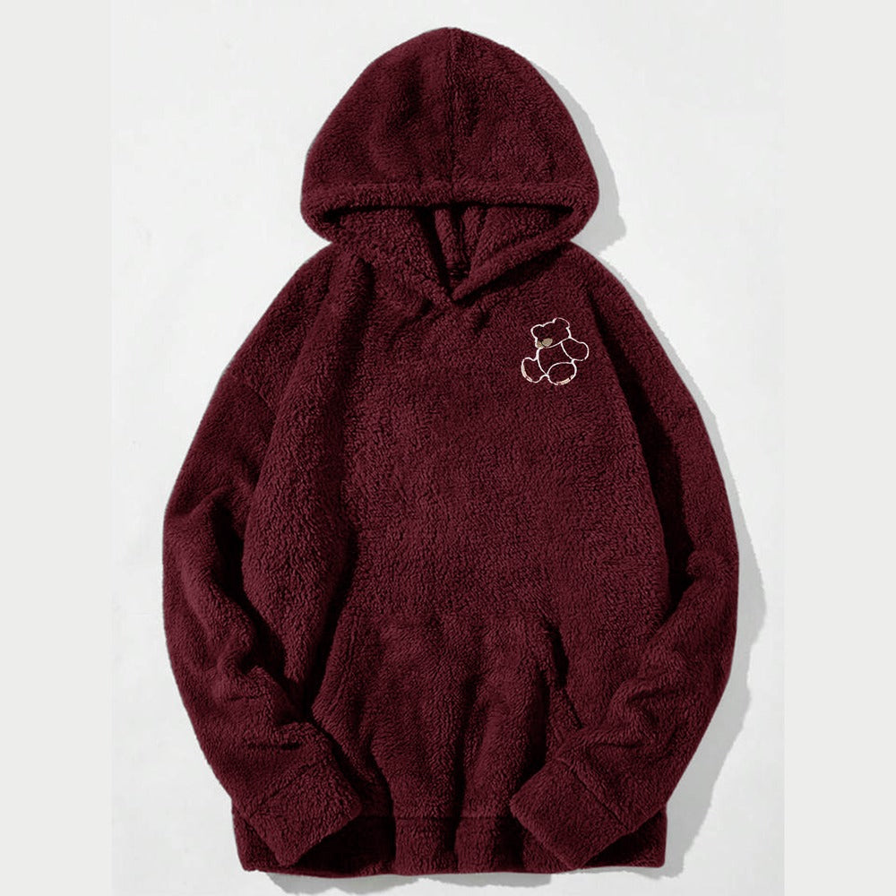 Sherpa Furr Teddy Bear Hood For Women-Burgundy