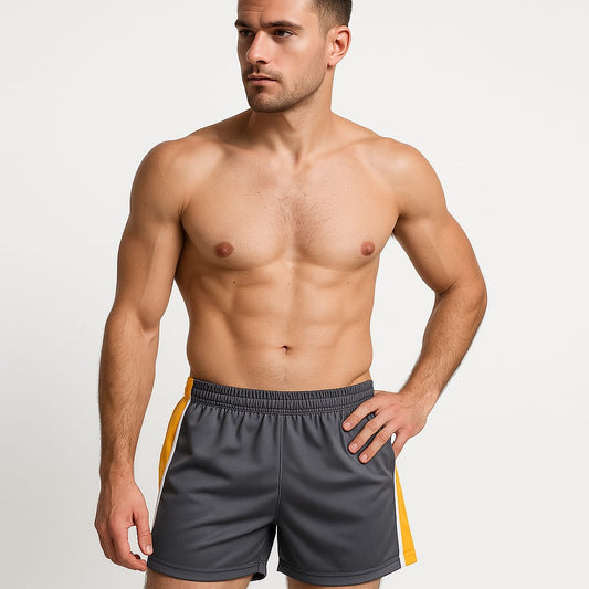 Falcon Men's Shorts With Different Panel & Embroidered Logos-2379-Grey
