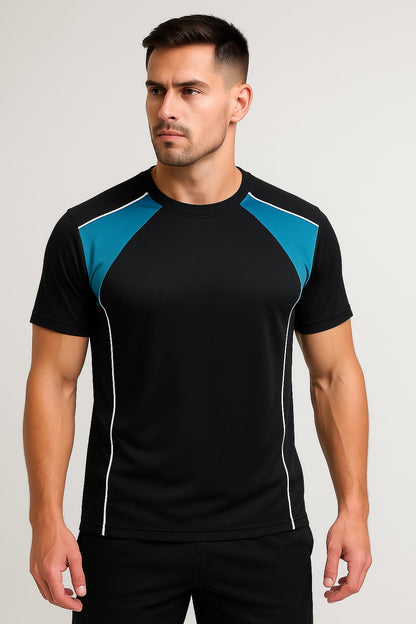 2698-Encore ZR-10 Activewear T-Shirt Black Body With Diff Panel-Black