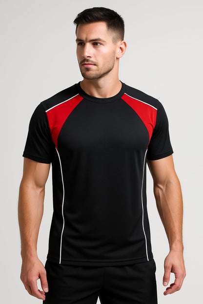 2698-Encore ZR-10 Activewear T-Shirt Black Body With Diff Panel-Black