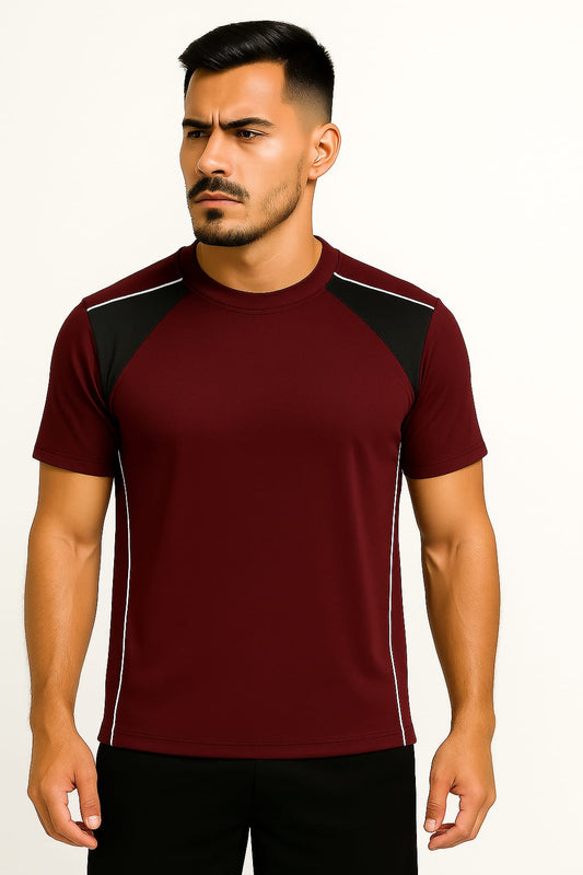 2698-Encore ZR-10 Activewaear T-Shirt Men-Burgundy Black