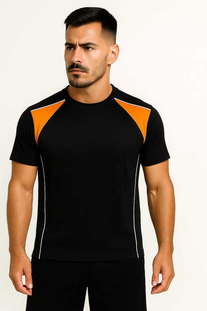 2698-Encore ZR-10 Activewear T-Shirt Black Body With Diff Panel-Black