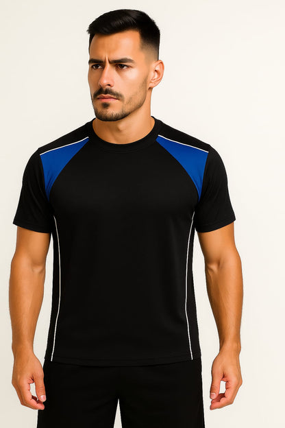 2698-Encore ZR-10 Activewear T-Shirt Black Body With Diff Panel-Black