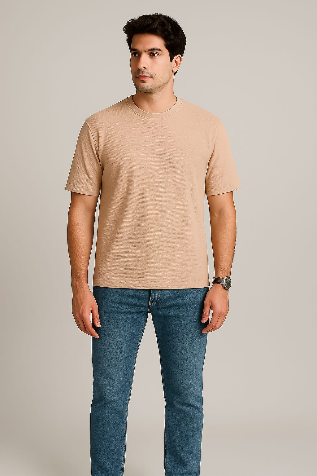 2706-FX Back Print T Shirt Men-Beige