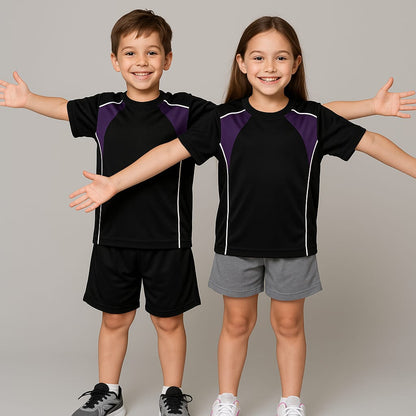 2714-Encore ZR-10 Activewear T-Shirt Kids Black Body With Diff Panel-Black