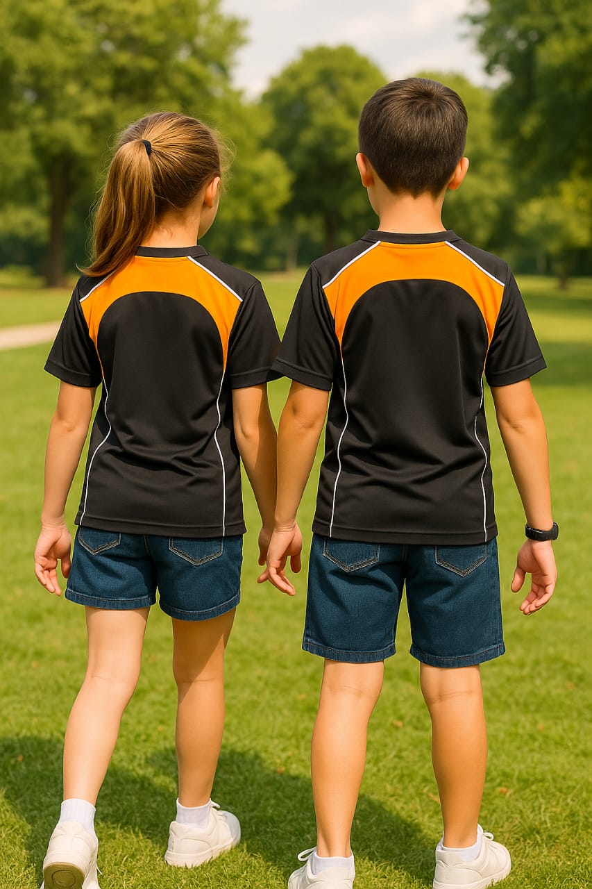 2714-Encore ZR-10 Activewear T-Shirt Kids Black Body With Diff Panel-Black