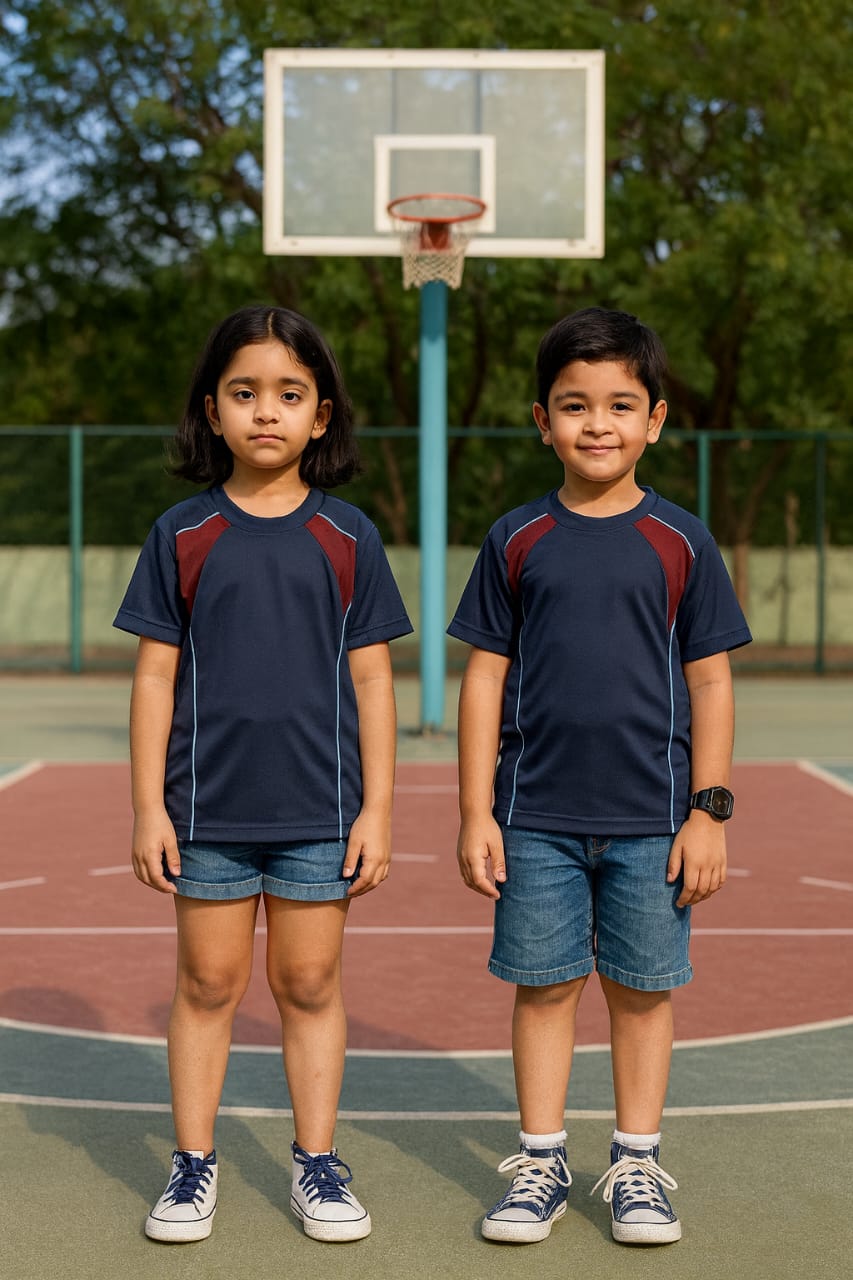 2714-Encore ZR-10 Activewear T-Shirt Kids Navy Body With Diff Panel-Navy
