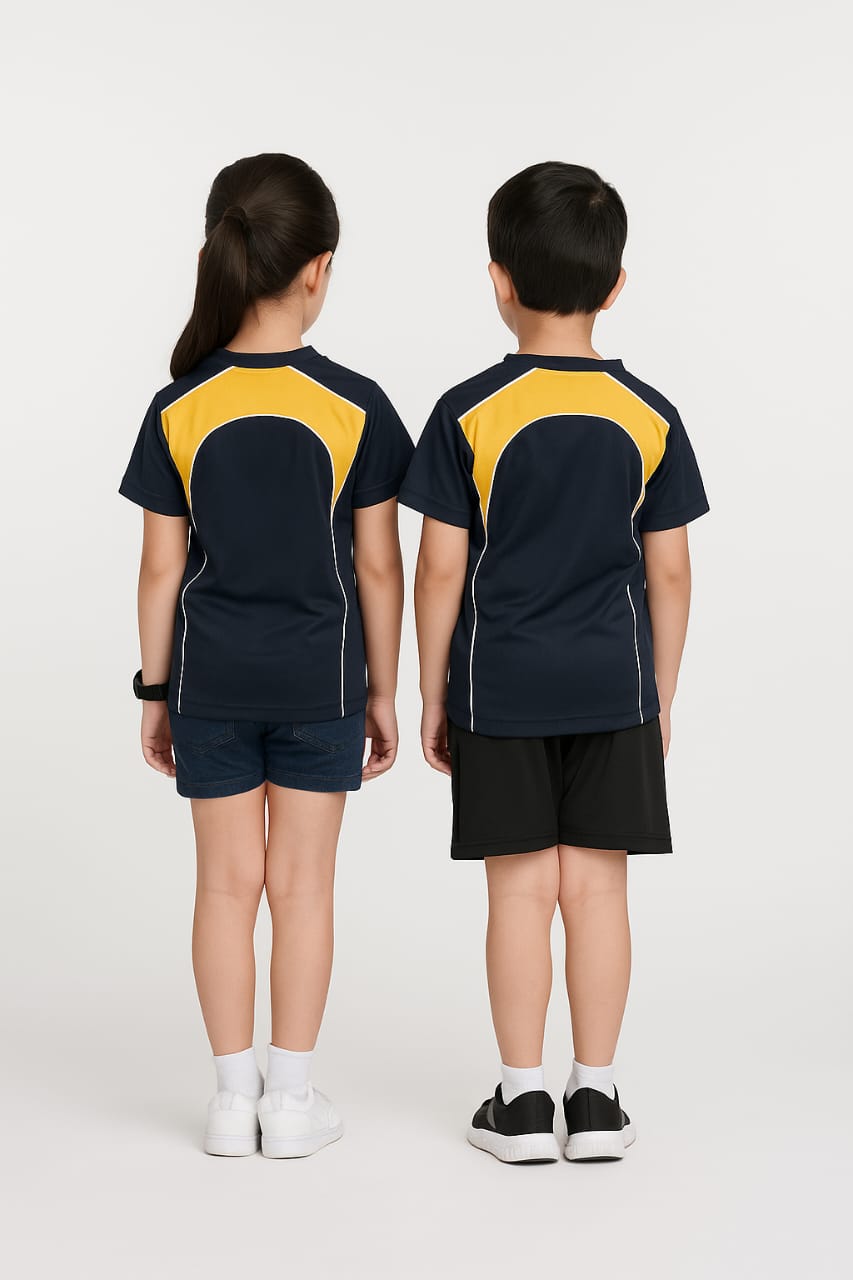 2714-Encore ZR-10 Activewear T-Shirt Kids Navy Body With Diff Panel-Navy