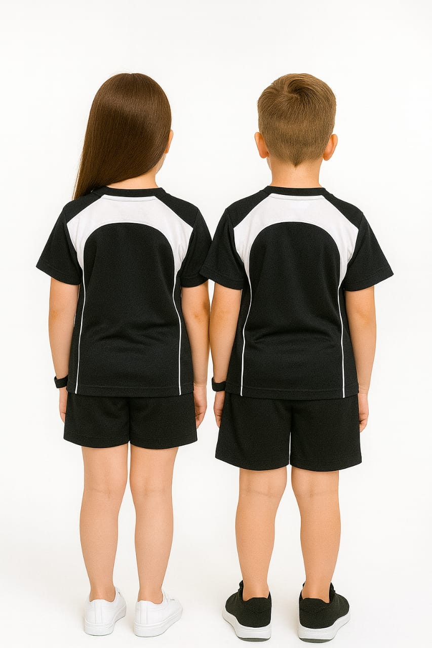 2714-Encore ZR-10 Activewear T-Shirt Kids Black Body With Diff Panel-Black