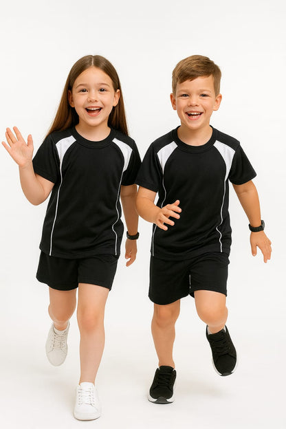 2714-Encore ZR-10 Activewear T-Shirt Kids Black Body With Diff Panel-Black
