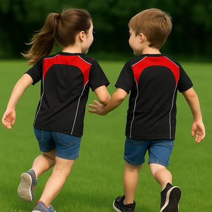 2714-Encore ZR-10 Activewear T-Shirt Kids Black Body With Diff Panel-Black