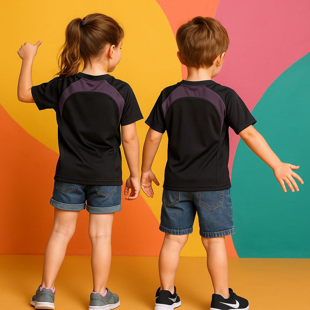 2714-Encore ZR-10 Activewear T-Shirt Kids Black Body With Diff Panel-Black