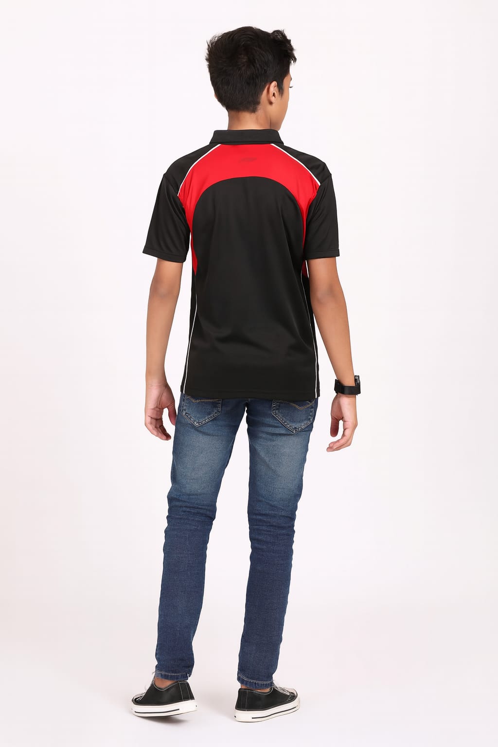 2716-Encore ZR-20 Activewear BOYS Polo Shirt Black Body With Diff Panel-Black