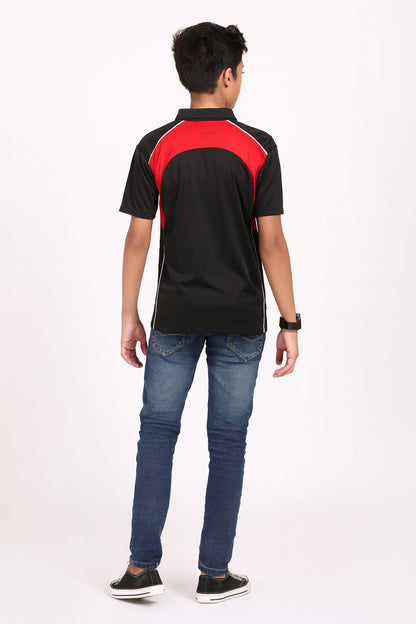 2716-Encore ZR-20 Activewear BOYS Polo Shirt Black Body With Diff Panel-Black