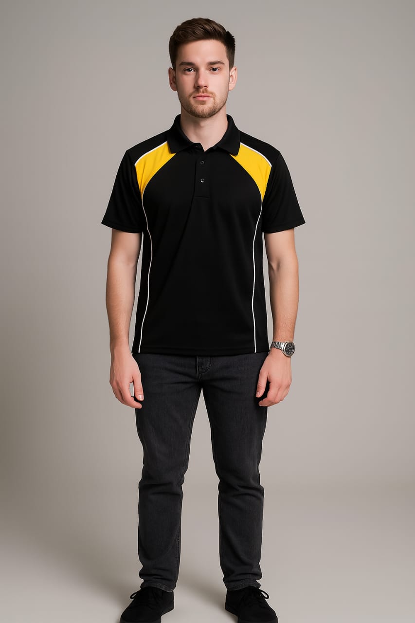 2716-Encore ZR-20 Activewear BOYS Polo Shirt Black Body With Diff Panel-Black