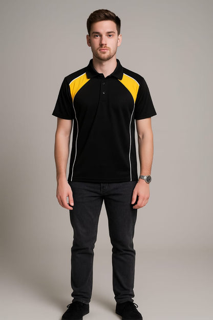 2716-Encore ZR-20 Activewear BOYS Polo Shirt Black Body With Diff Panel-Black