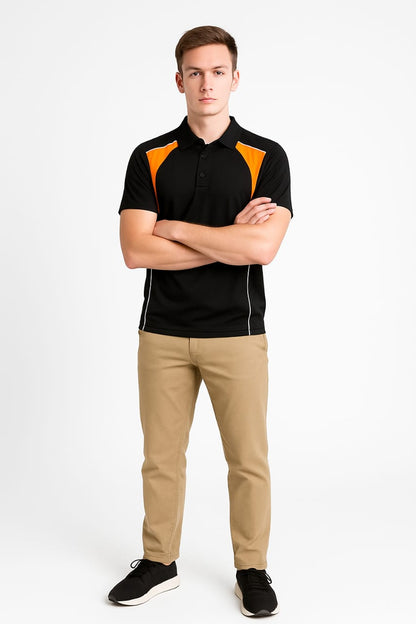 2716-Encore ZR-20 Activewear BOYS Polo Shirt Black Body With Diff Panel-Black