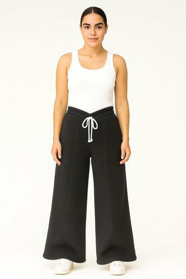 2703-FX Dipped Hip V-Pleated Trouser For Women-Black