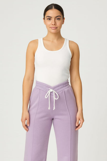 2703-FX Dipped Hip V-Pleated Trouser For Women-Purple