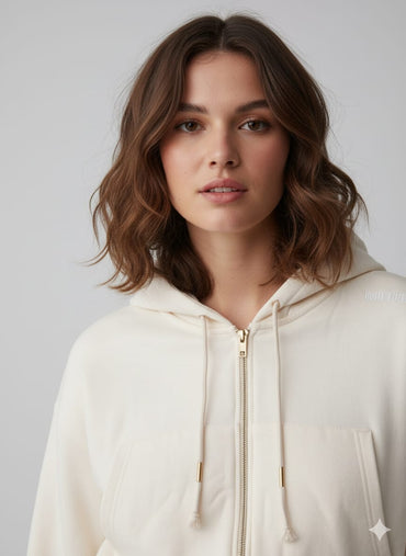 2760-Osk Women Full Zip Sweater-Cream