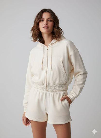 2760-Osk Women Full Zip Sweater-Cream