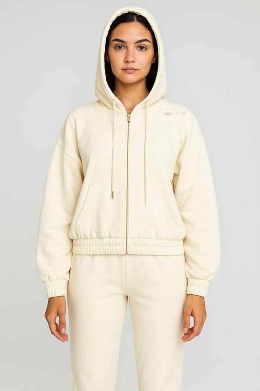 2758-Osk Women Full Zip Hoodie-Cream