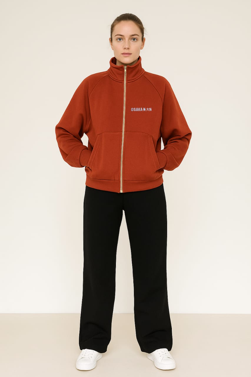 2760-Osk Women Full Zip Sweater-Brown