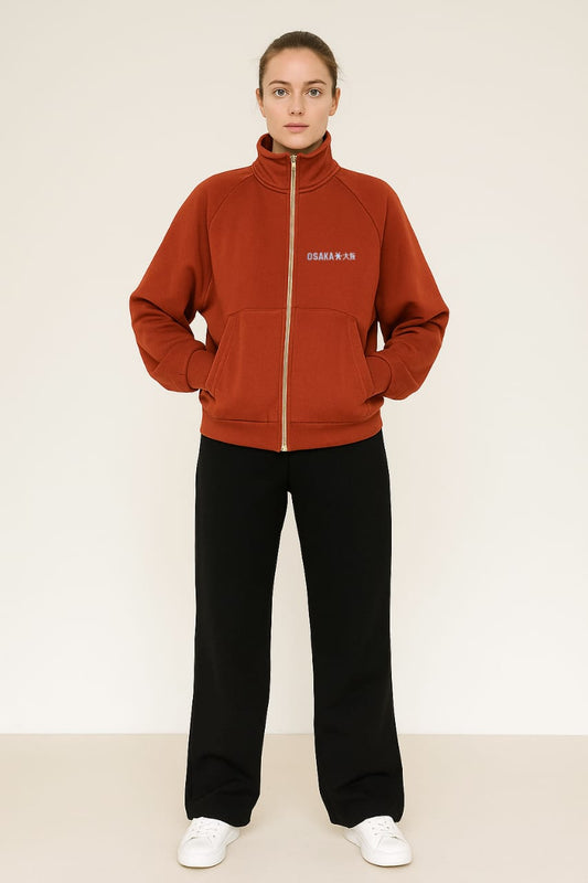 2760-Osk Women Full Zip Sweater-Brown