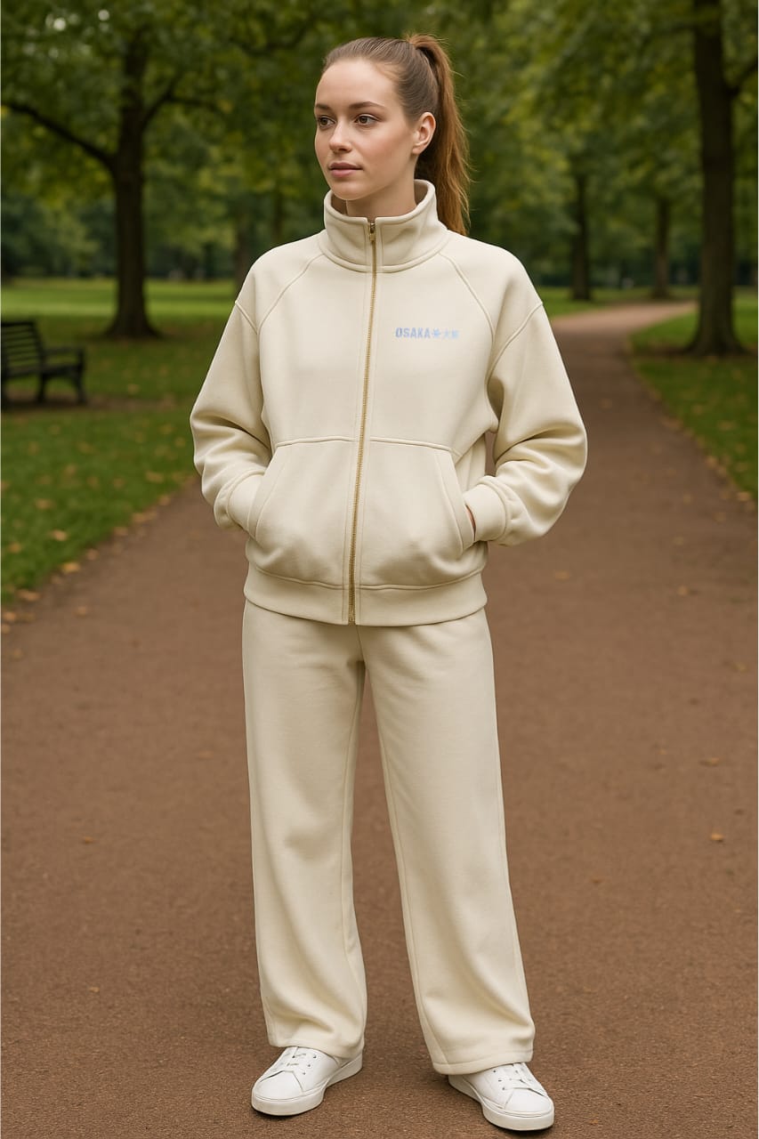 2760-Osk Women Full Zip Sweater-Cream