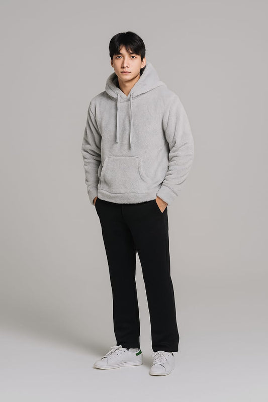 Raff & Taff Pullover Sherpa Hood For Men-2351-Grey