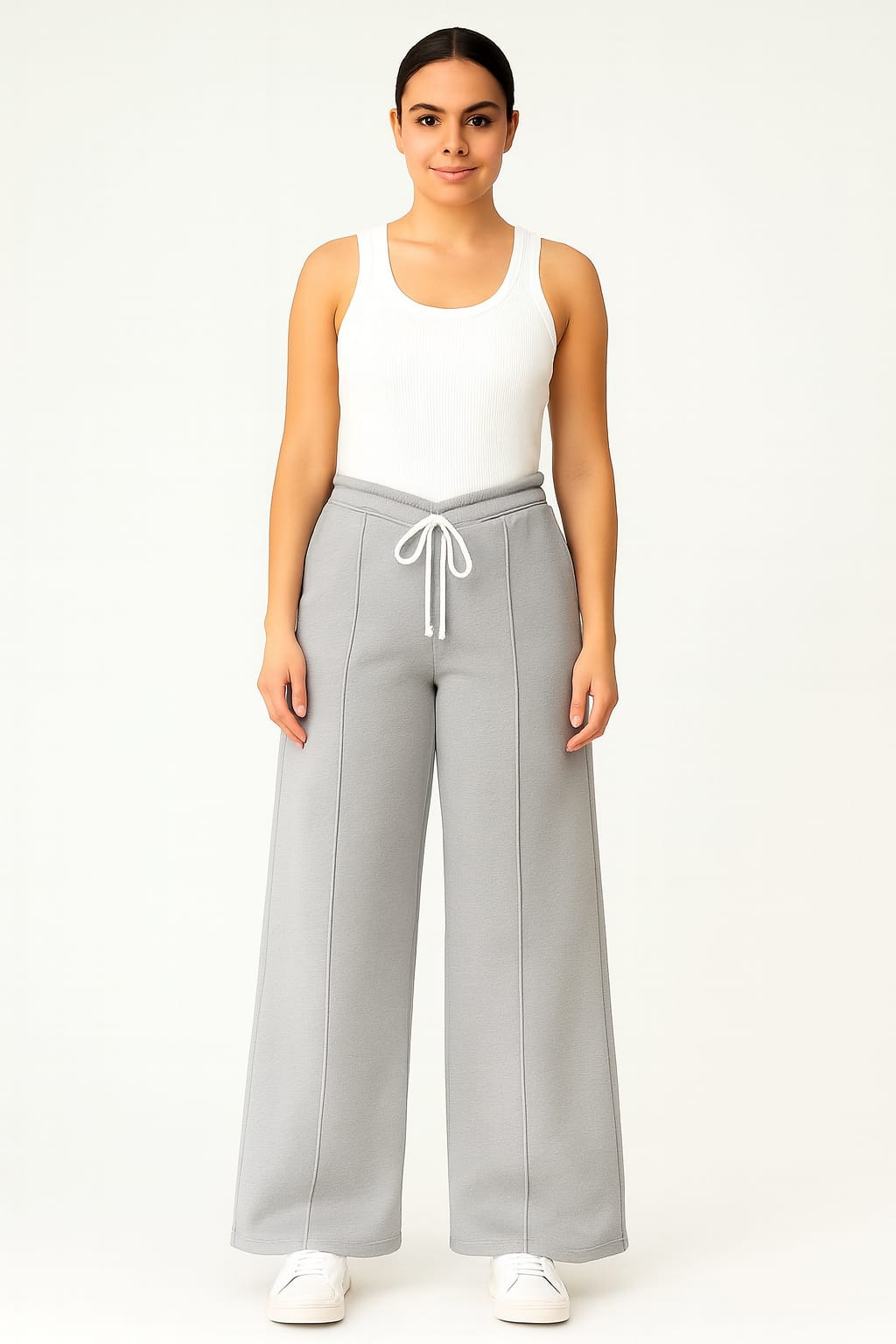 2703-FX Dipped Hip V-Pleated Trouser For Women-Grey