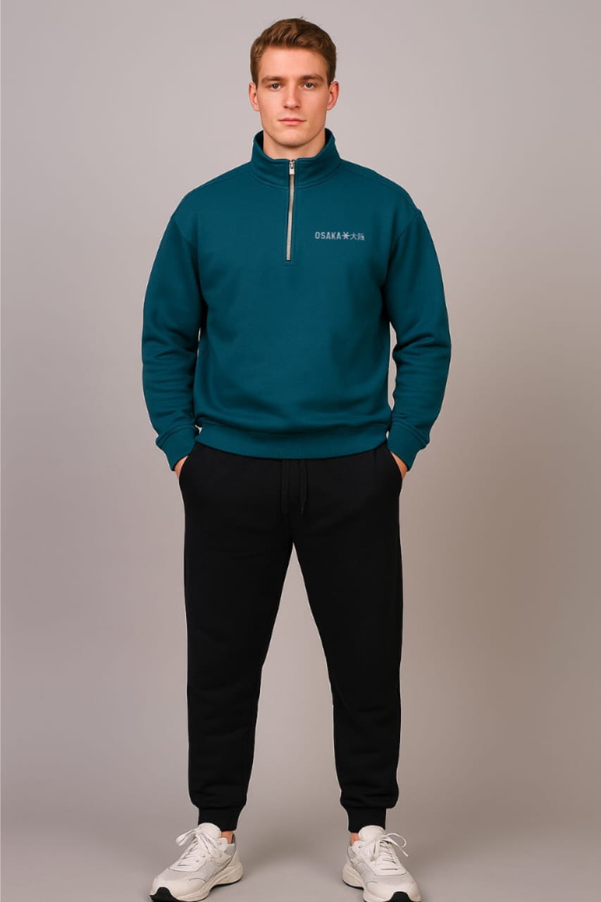 2778-Osk Men Half Zip Oversized Sweater-Teal