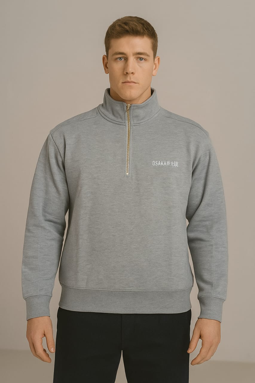 2778-Osk Men Half Zip Oversized Sweater-Grey