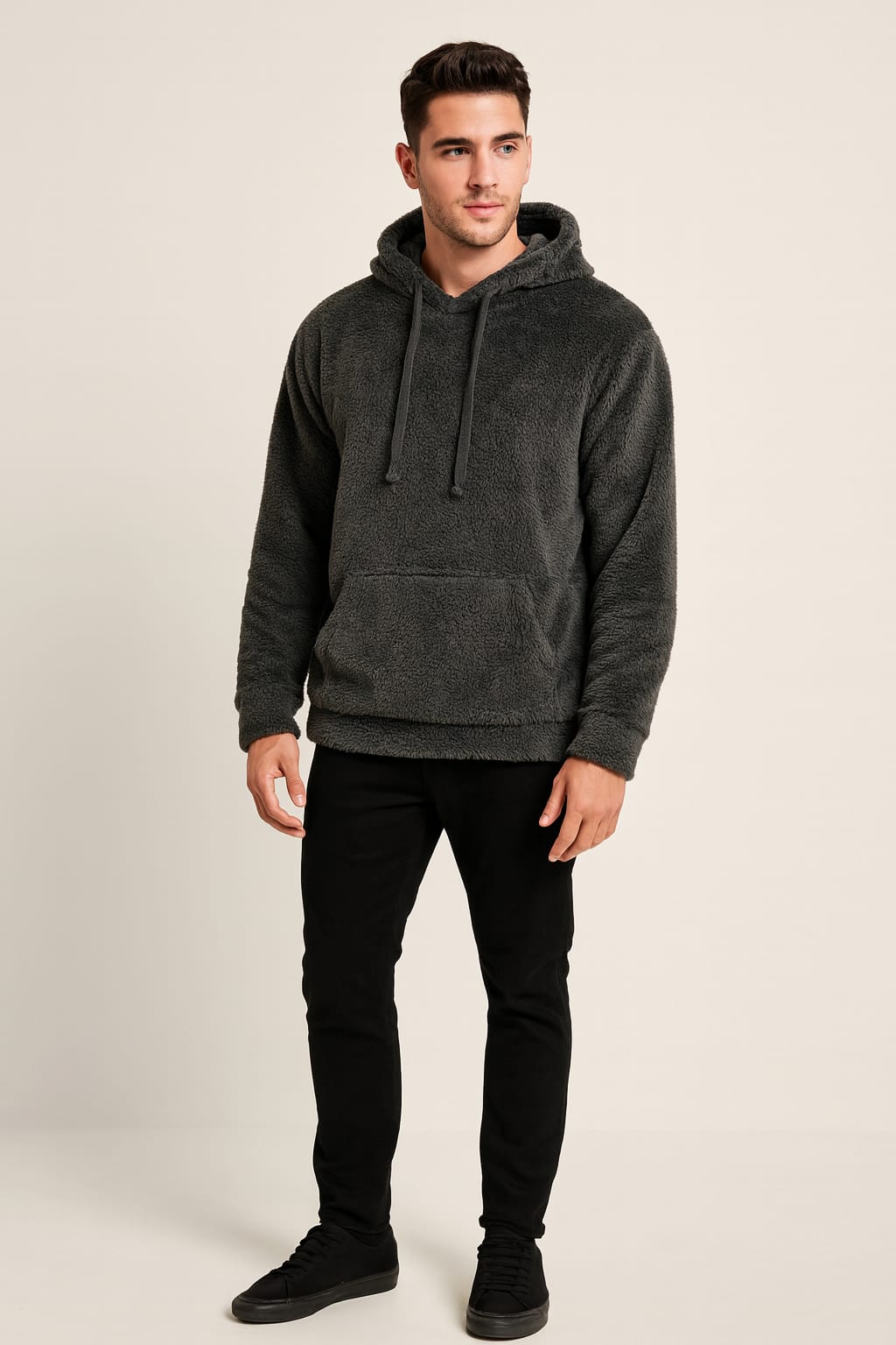 Raff & Taff Pullover Sherpa Hood For Men-2351-Anthracite