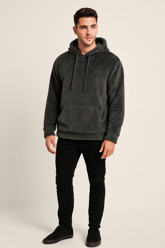 Raff & Taff Pullover Sherpa Hood For Men-2351-Anthracite