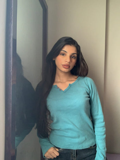 2789-Plt Acid Wash Rib Notch Neck Top Women