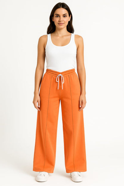2703-FX Dipped Hip V-Pleated Trouser For Women-Orange