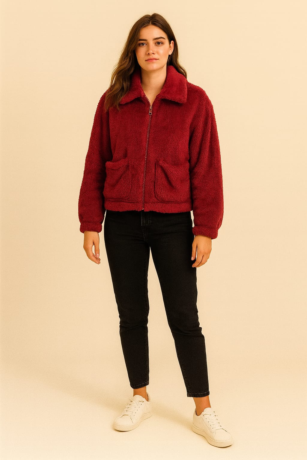 2788-Crazyage Furr Full Zip Jacket With Front Pocket Women