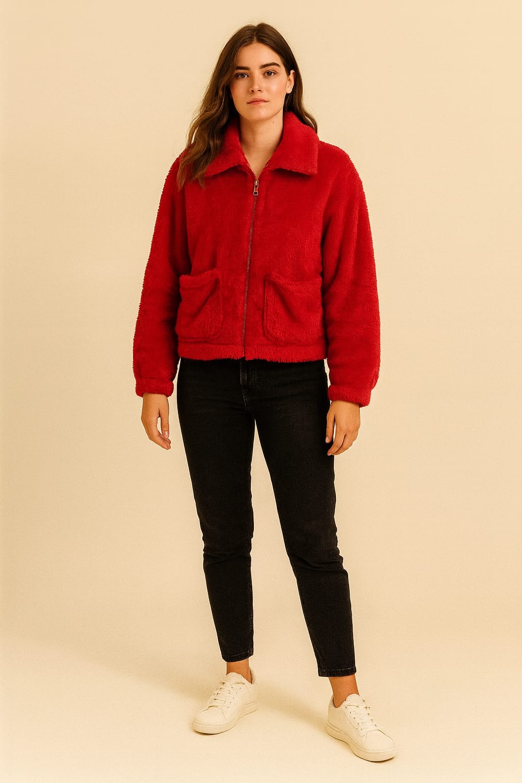 2788-Crazyage Furr Full Zip Jacket With Front Pocket Women