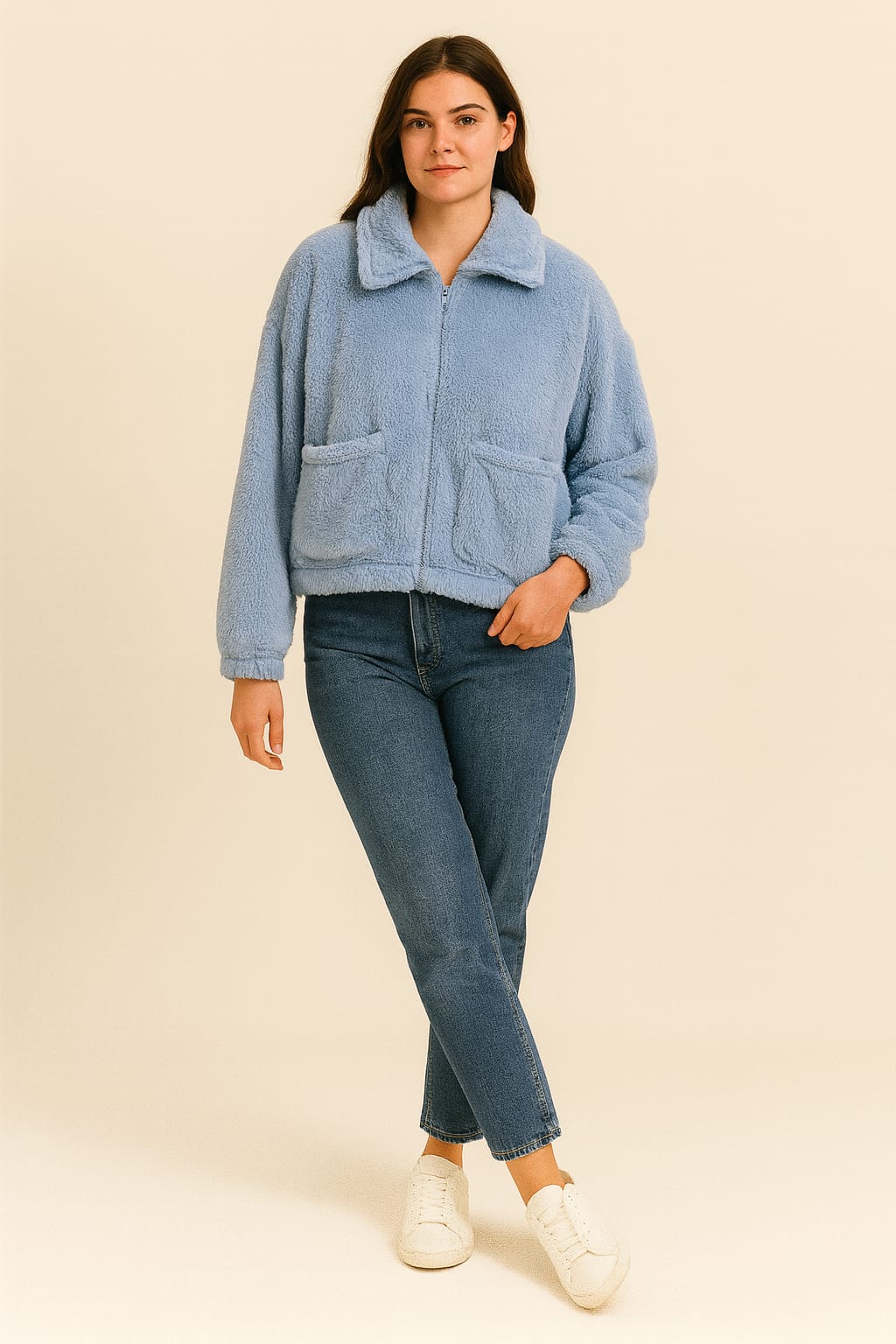 2788-Crazyage Furr Full Zip Jacket With Front Pocket Women