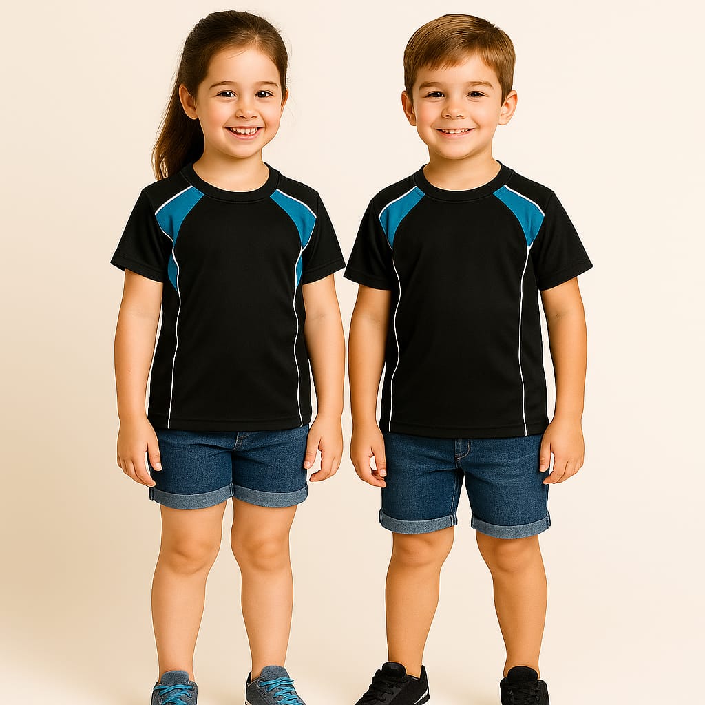 2714-Encore ZR-10 Activewear T-Shirt Kids Black Body With Diff Panel-Black