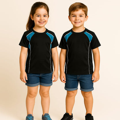 2714-Encore ZR-10 Activewear T-Shirt Kids Black Body With Diff Panel-Black