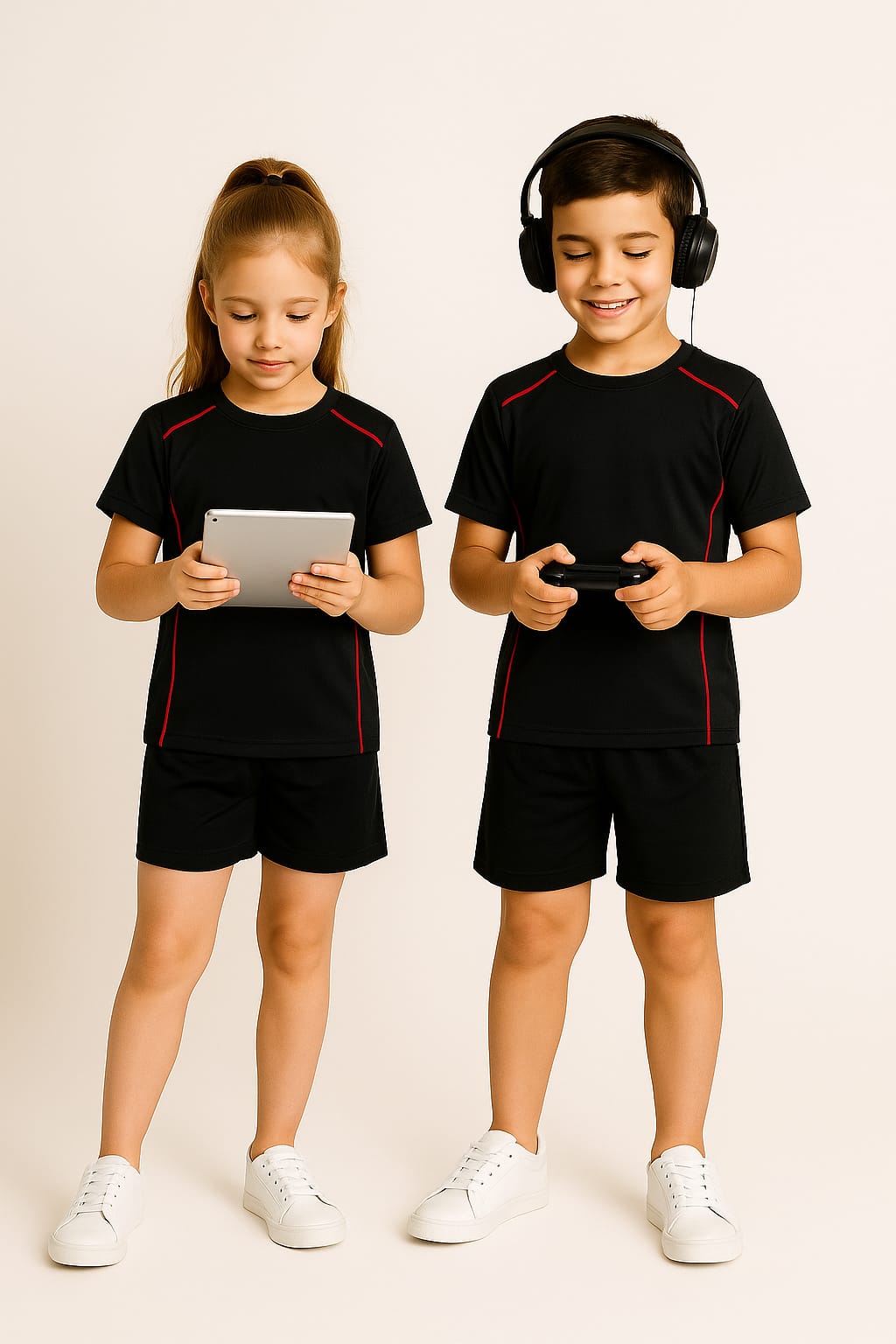 2714-Encore ZR-10 Activewear T-Shirt Kids Black Body With Diff Pipping-Black