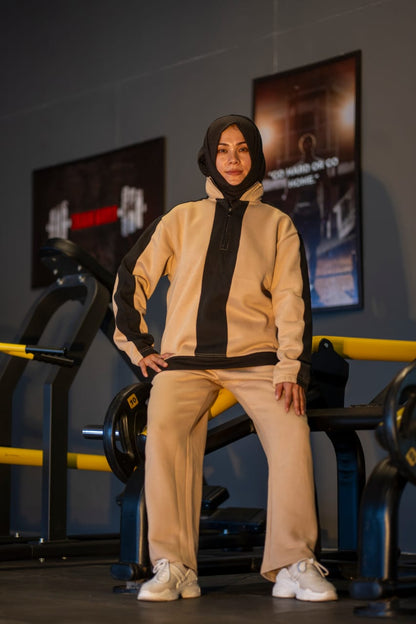 FX Quarter Zip Tracksuit For Women-2582-Beige