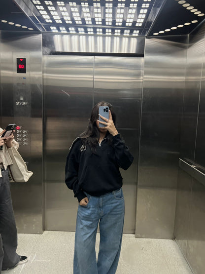 2310-OSK Half Zip Sweater Women-Black