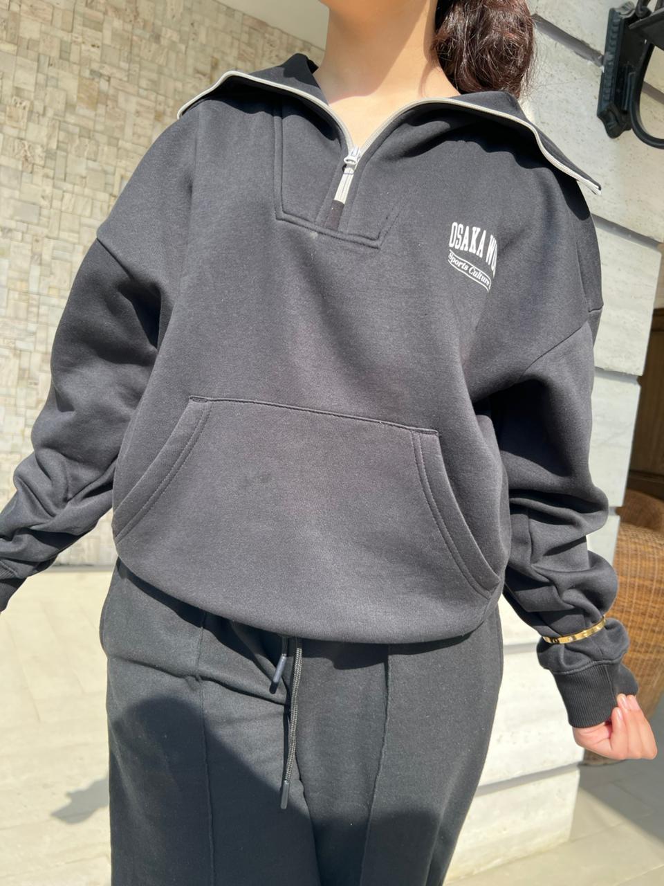 2310-OSK Half Zip Sweater Women-Black