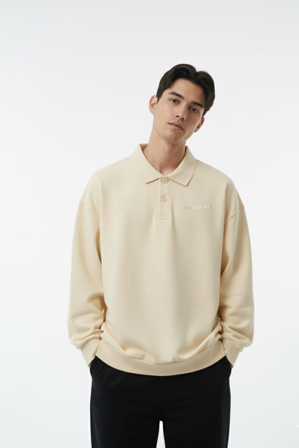 2762-Osk Men Polo Sweater-Cream