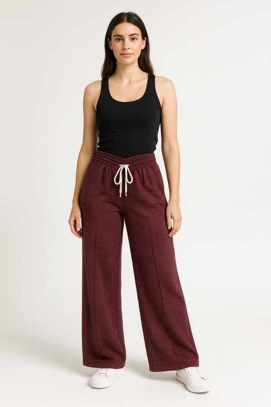 2703-FX Dipped Hip V-Pleated Trouser For Women-Melange Maroon