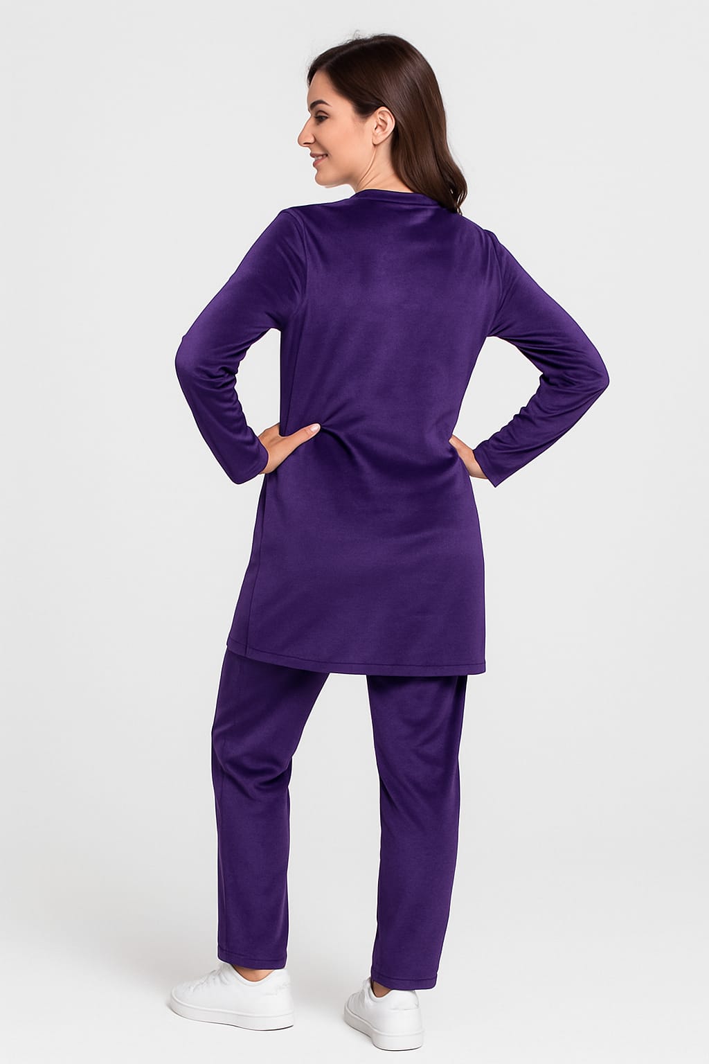 Velvet Crew Neck Tracksuit For Women-2354-Purple