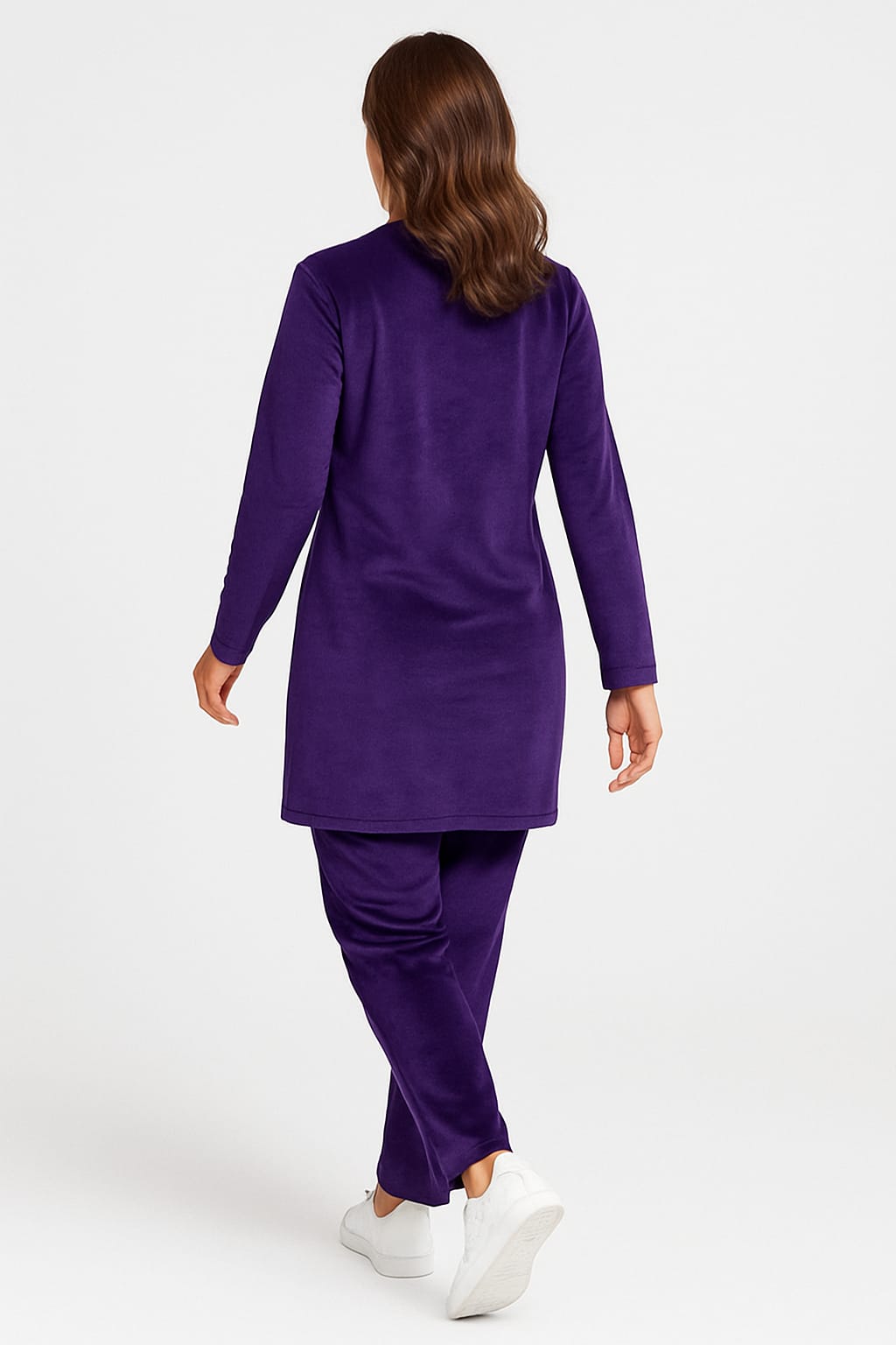 Velvet Crew Neck Tracksuit For Women-2354-Purple